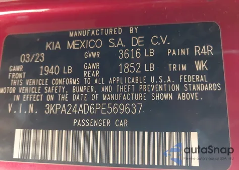 2023 Kia Rio S from USA, damaged, VIN 3KPA24AD6PE569637